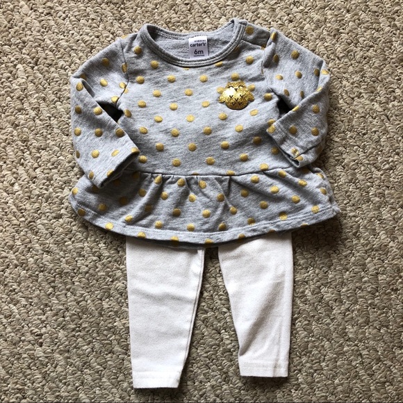 Carters Baby Girl Gray & Gold Owl Outfit - Picture 1 of 5